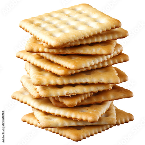Stack of crackers food photography crispy snack delicious appetizer salted biscuit baked goods tasty treat isolated on a transparent background.