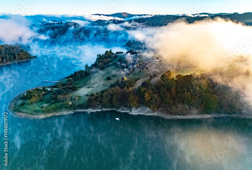 Fototapeta Naklejka Na Ścianę i Meble -  View of Lake Solina in Bieszczady Mountains, Poland