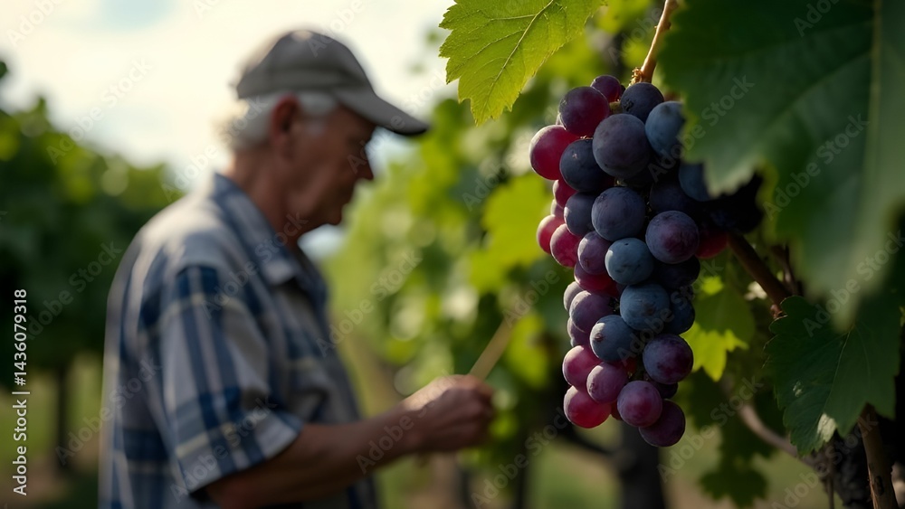 Obraz premium a man, the owner, admires his harvest on a vineyard