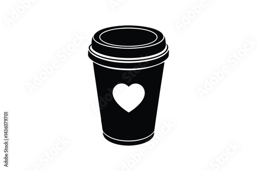 Silhouette art illustration of a coffee cup with a heart symbol.eps