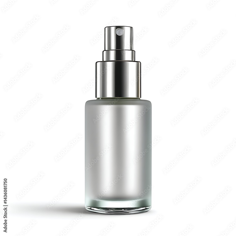 A soap dispenser with a silver pump, isolated on a white background