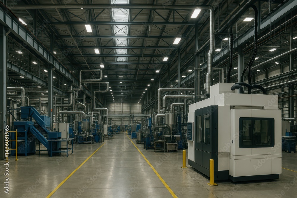 Obraz premium Spacious Industrial Facility Interior with Modern Equipment and Design