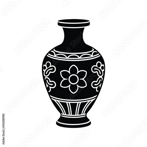 Silhouette art illustration of a vintage Chinese Ming dynasty vase.eps
