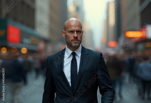 Wallpaper Mural bald man in a suit walking through a busy city street. motion blur around (3) Torontodigital.ca