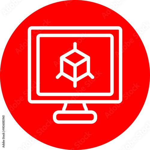 Virtual Machine Vector Line White Circle Red
