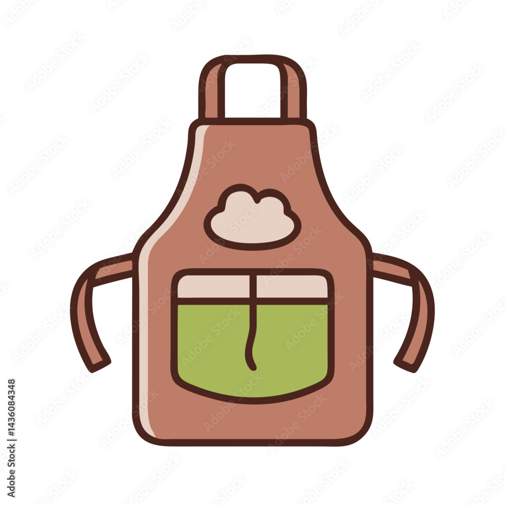 Brown apron with a cloud design and pocket, perfect for cooking or gardening tasks in a casual setting Brown apron with a cloud design and pocket, perfect for cooking or gardening tasks in a casual setting