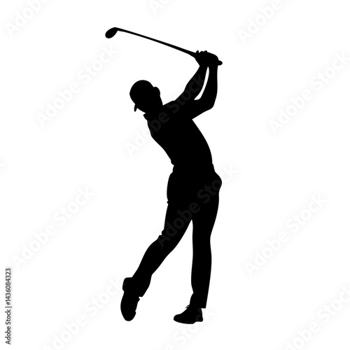 Silhouette of a golfer in mid-swing capturing the essence of the sport at an outdoor golf course during the early evening hours