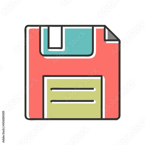 Colorful floppy disk illustration showcasing retro technology in a minimalist style, emphasizing nostalgia for vintage computing and data storage solutions