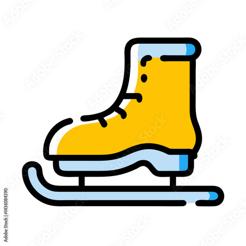 Bright yellow ice skate with blue accents representing a thrilling winter sport activity on a frozen surface during the cold season