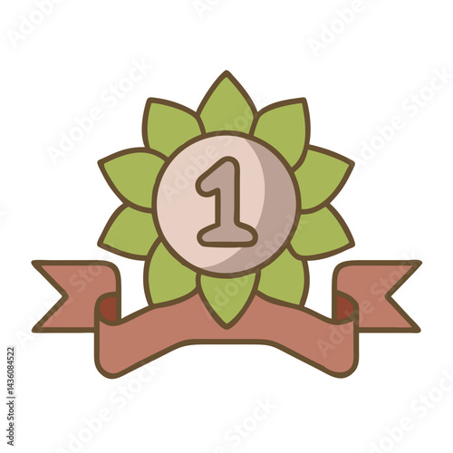 Bright decorative emblem featuring a green lotus with the number one and a ribbon design, perfect for celebration or achievement recognition