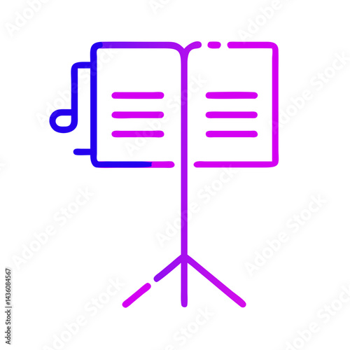 Music stand displaying sheet music in a brightly colored design during an evening rehearsal at a studio