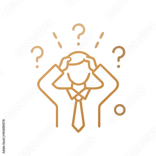 Professional person expressing confusion with question marks around in a minimalistic design
