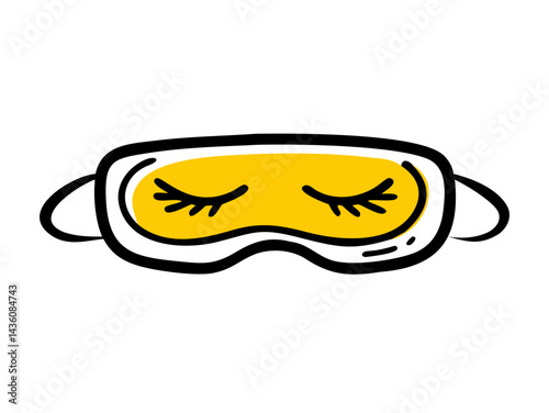 Relaxation and tranquility represented by a yellow sleep mask with closed eyes resting peacefully, ideal for promoting self-care and restful sleep