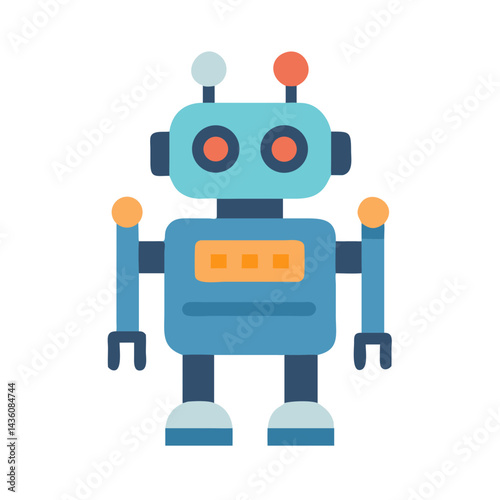 Child-friendly robot character design in playful style, showcasing bright colors and simple shapes, ideal for educational materials or children's entertainment