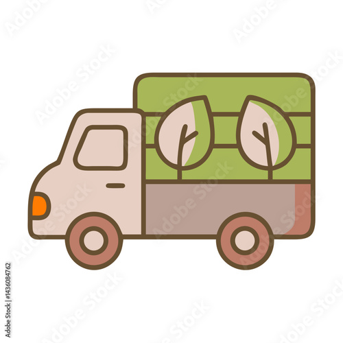 Delivery truck transporting trees and plants on a sunny day in an urban environment
