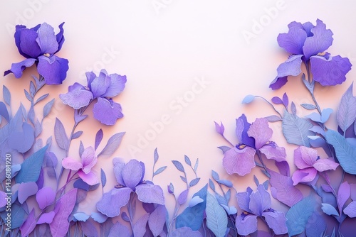 Delicate, paper-crafted floral border design in shades of purple and lavender. photo