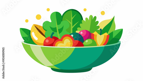 A fresh green salad with tomato and cucumber in a white bowl offers a healthy and nutritious vegetarian meal