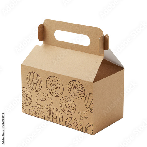 realistic donuts box packaging isolated on white background, food delivery 