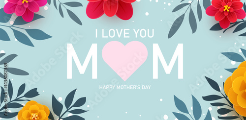 Mother's day greeting card. Vector banner with flowers.
