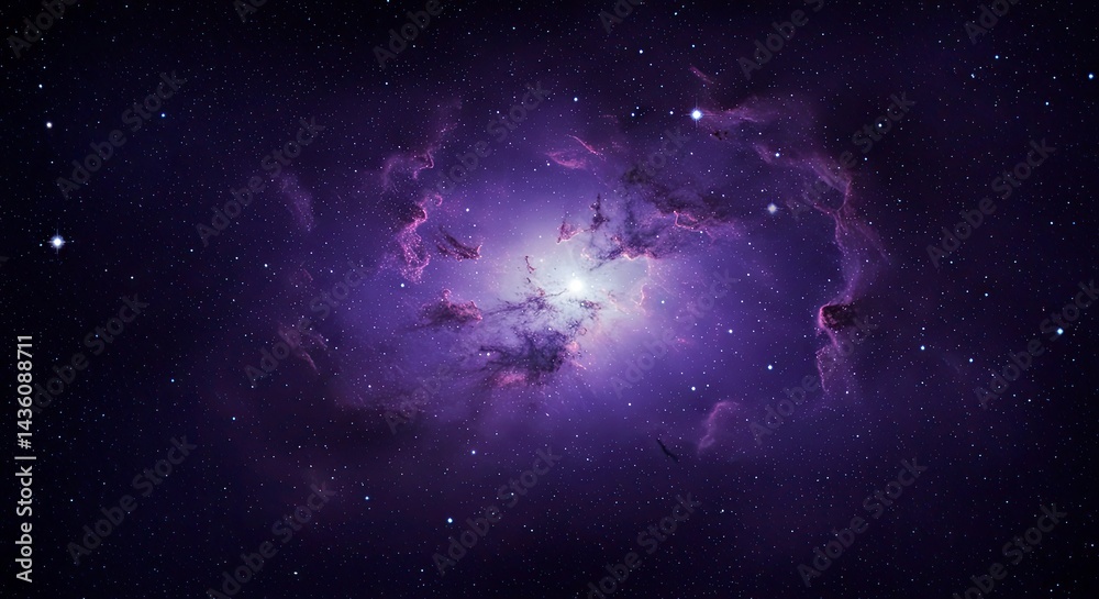 Fototapeta premium Space Themed Background Deep Purple Nebula Scattered Stars Cosmic Lighting