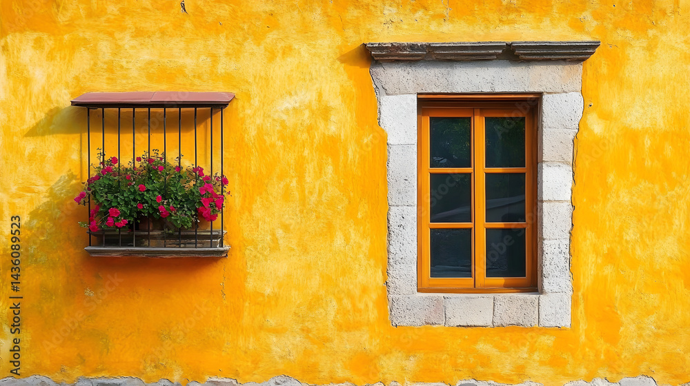 Obraz premium Yellow Wall Texture. Vibrant Bright Yellow Wall Texture of Building in San Miguel de Allende Mexico