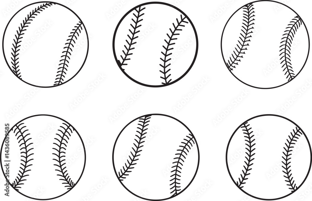 custom made wallpaper toronto digitalset of baseball line art, black outline, vector and illustration, coloring book page line art drawing