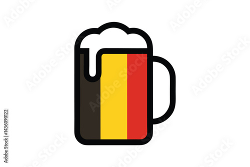 Belgian flag beer mug filled with frothy lager, a taste of Europe