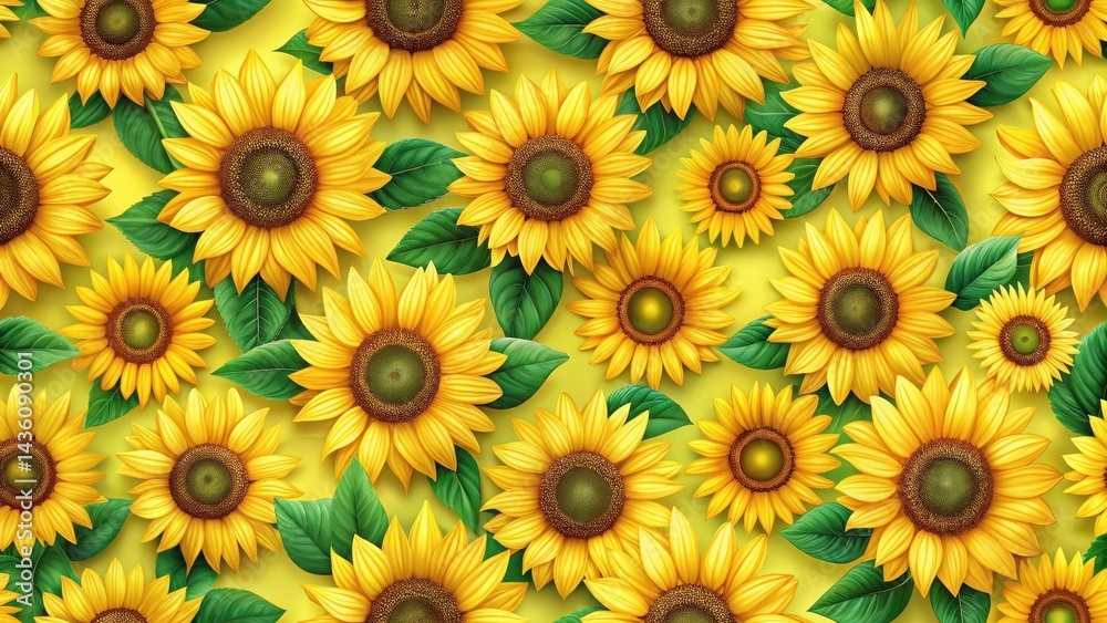 Sunflower floral seamless pattern on a bright summer background, green, flowers, green, flowers, orange Sunflower floral seamless pattern on a bright summer background, green, flowers, green, flowers, orange