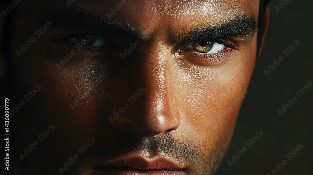 Close-up portrait of a man with soft features, dark eyes, and smooth skin, his gentle expression captured in detail. Close-up portrait of a man with soft features, dark eyes, and smooth skin, his gentle expression captured in detail.