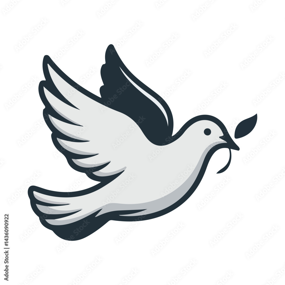 Obraz premium Flying Dove of Peace with Peace Sign and Branch