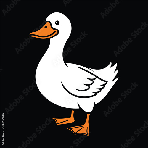 White duck on a white background with feathers, beak, and wings, representing wildlife and domestic farm life
