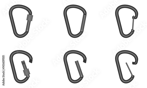 carabiner set, carabiner for climbing vector illustration isolated on white background.