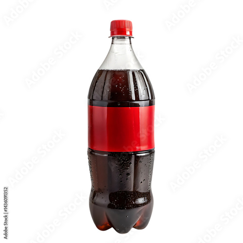 Refreshing cola bottle with blank red label.