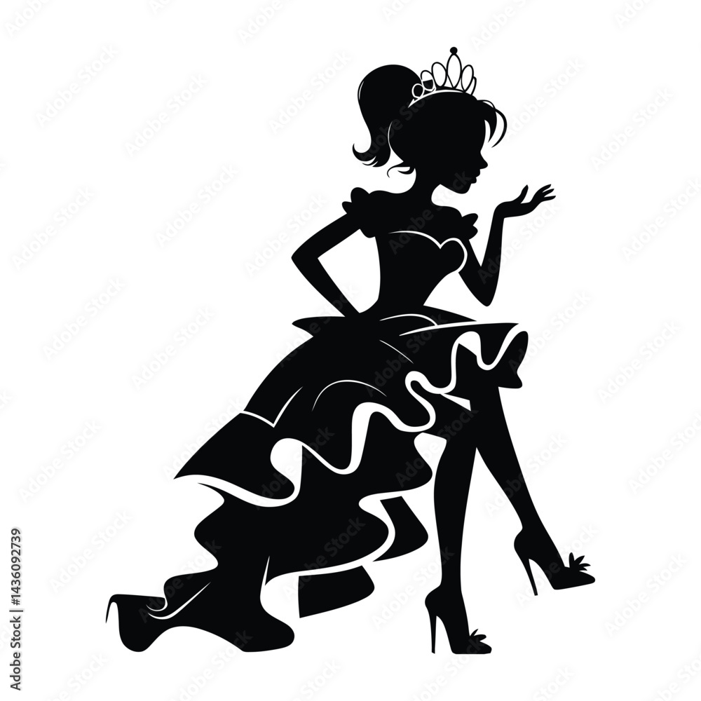 Fototapeta premium Bridesmaid Dress Doodle funny, Silhouette, Vector, Icon, Logo, White Background.