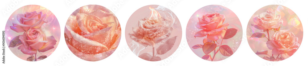 Fototapeta premium PNG Glittering pink rose illustrations, element set on transparent background