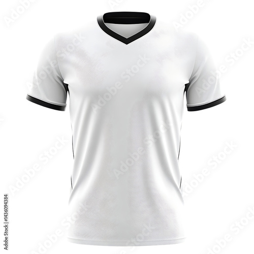 Blank white soccer jersey template with black trim.
