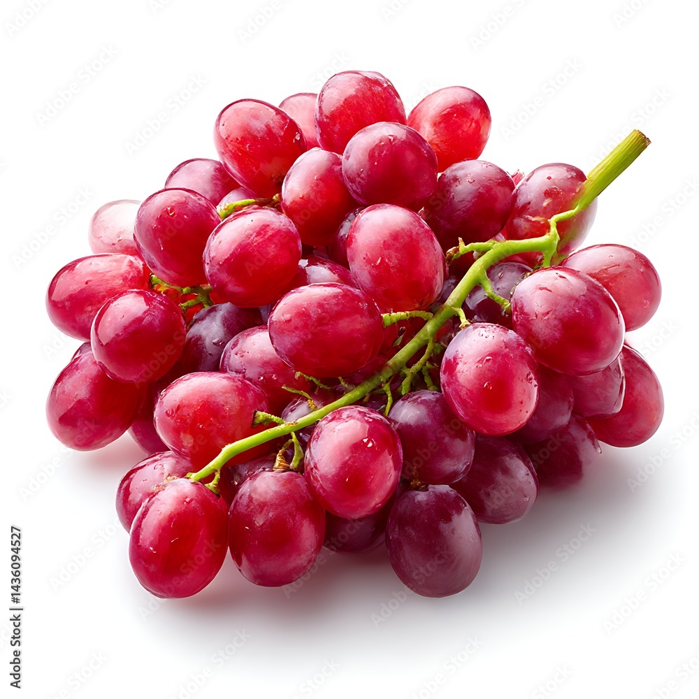 Fototapeta premium A vibrant bunch of fresh red grapes isolated on a clean white background
