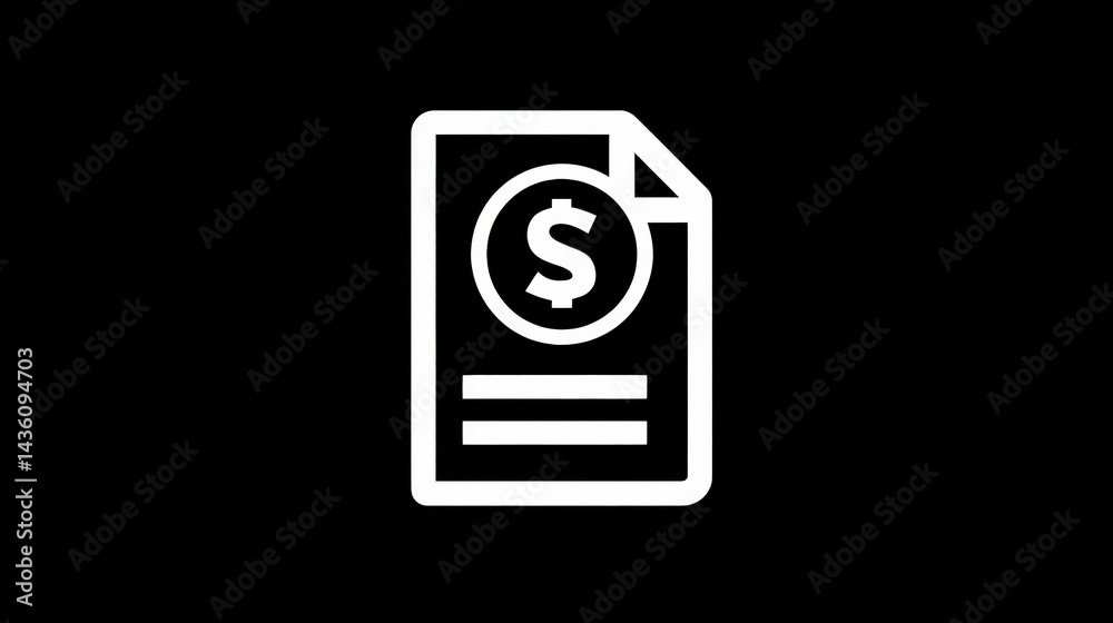 Simple Invoice Concept with Dollar Sign on Black Background Simple Invoice Concept with Dollar Sign on Black Background