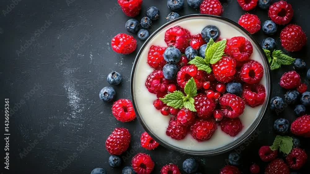 Fresh yogurt parfait with berries and mint Fresh yogurt parfait with berries and mint