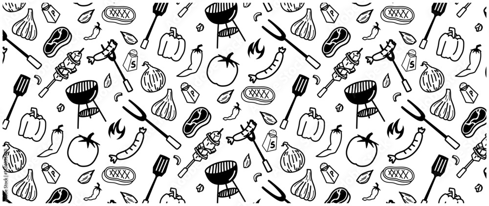 bbq barbecue barbeque steak grill seamless pattern background