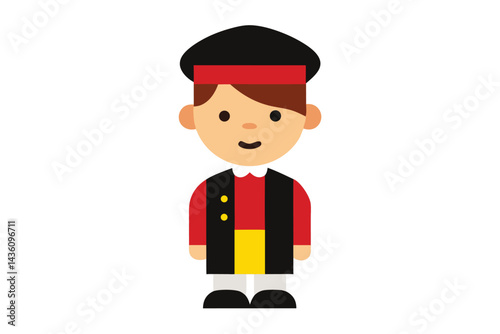 Cute Cartoon Character in Traditional Catalan Clothing, Illustrating Cultural Heritage