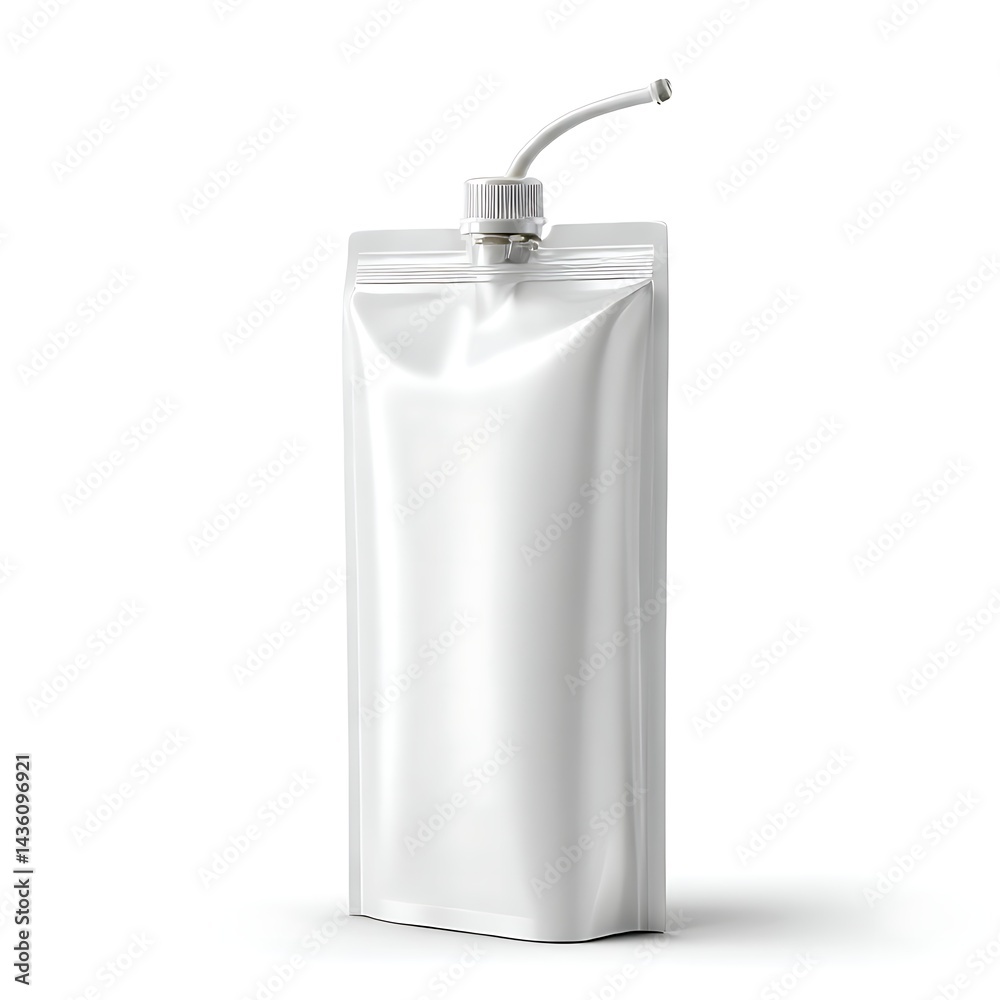 A white stand up pouch with a spout, isolated on a white background A white stand up pouch with a spout, isolated on a white background