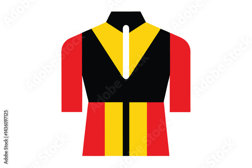 Stylized representation of a colorful garment with red and yellow accents