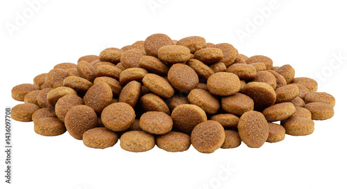 A mound of brown round kibble packed and layered