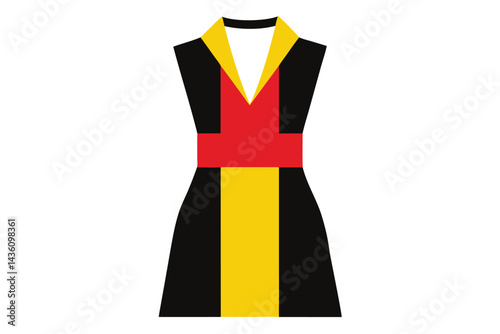 Stylized illustration of a traditional garment with distinct color blocking pattern