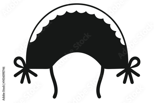 Silhouette of a frilly bonnet with ties, representing a vintage head covering
