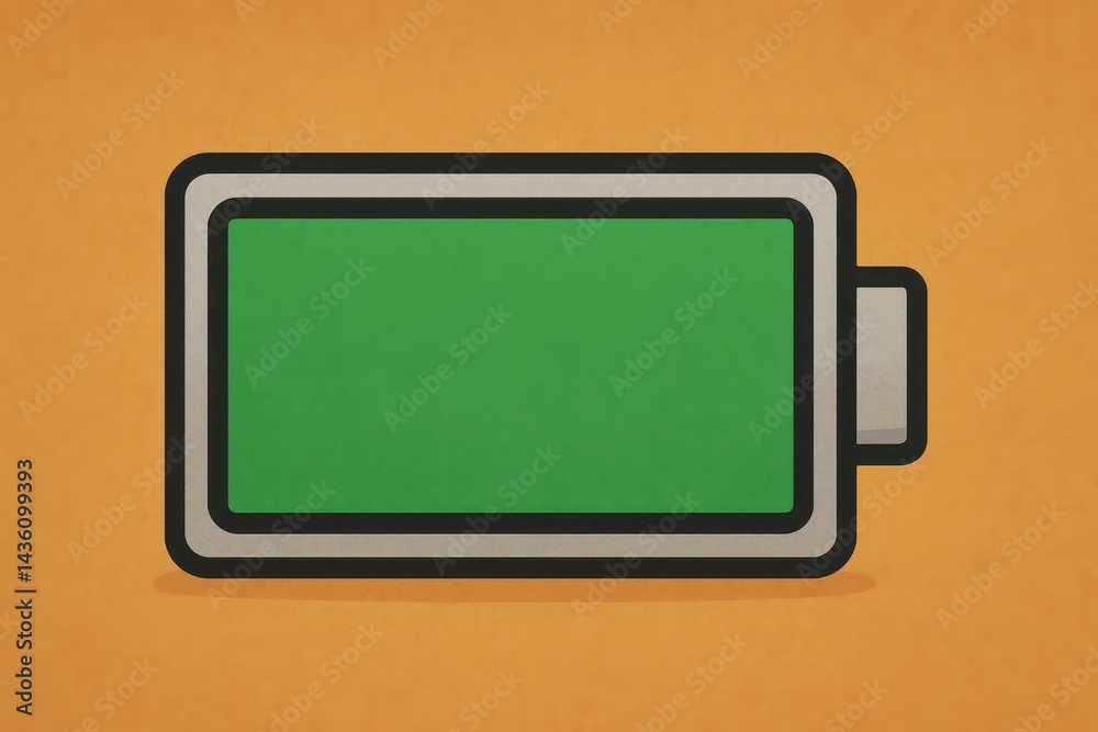 Simple Battery Diagram Illustration with Green Fill and Orange Background Simple Battery Diagram Illustration with Green Fill and Orange Background