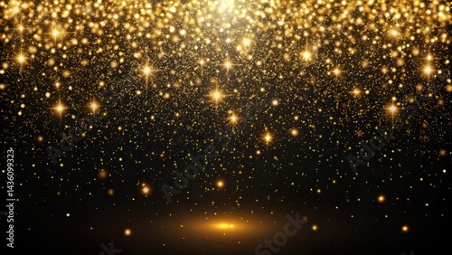 Falling golden sparkles on black background, darkness, luminosity,  darkness, luminosity, gold dust, shimmer, glint, enchanting