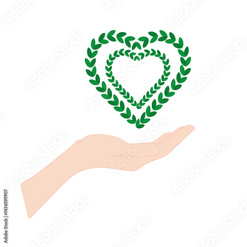 Hand Holding Decorative Leaf Heart Symbolizing Care and Love of  Nature