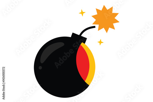 Cartoon bomb with a burning fuse ready to explode on a white background